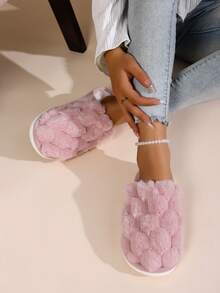 Women's Plaid Closed-Toe Slippers, Winter Home Indoor Slip-On Plush Warm Fashion House Shoes - Pink - View 4