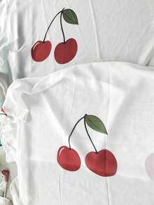 2pcs Red Cherry Pattern Sheer Curtains. The Vibrant Red Cherries With Green Stems And Leaves Allow Good Light Penetration, Creating A Fresh Fruity Style Suitable For Living Room, Dining Room And Kitchen. - Multicolor - 2pcs - View 9
