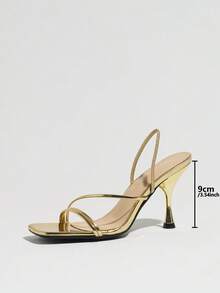 Jin Bei Qi Women's Slip-On Gold Square Toe Stiletto High Heel Sandals, Sexy Party Fashion Minimalist Comfortable High Heels, Leg-Lengthening Gold High Heels, Suitable For Gatherings, Dates, Vacations And Commuting - Gold - View 3