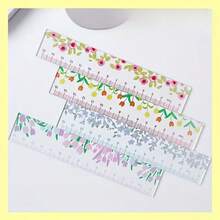 1pc Transparent Floral Acrylic Ruler, Dual Scale Transparent Ruler, Spring Floral Pattern Measuring Ruler, Suitable For Students, School, Office, Painting, Scrapbooking, Stationery Gifts, Office And School Supplies - Multiple Styles - View 10
