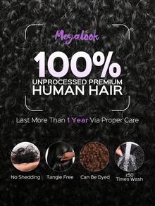 MEGALOOK 1件透明蕾絲 4x4 蕾絲前額波浪紋人髮 自然黑色 蕾絲前額人髮接髮 前額預拔除附嬰兒髮 女款 - SNatural - 查看 4