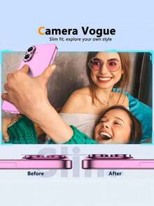 3pcs Camera Lens Protector Film, Compatible With IPhone 17/17 Pro/17 Pro Max/17 Air/16 Pro/16 Pro Max/15/14/13/12/11, Glossy Personalized Metal Rhinestone Ring, 9H Hardness Scratch-Resistant Protective Film, Fashion Phone Accessory, Compatible With Protective Case - Pink - View 2