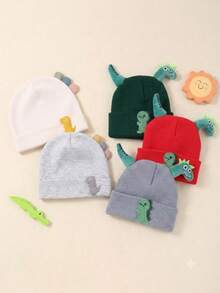 2 piezas Gorros de bebé de dinosaurio de punto, gorros infantiles de patchwork con dibujos animados lindos - Multicolor - Ver 1