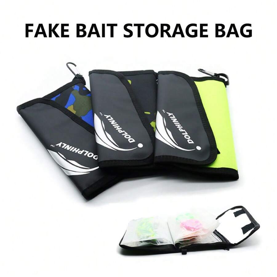 1pc Nylon Fish Bait Storage Bag Portable Lure Storage Bag With Detachable Buckle Fishing Tackle Wallet Case With 6pcs Transparent Thickened PVC Sealing Bags For Soft Worms Rigs Jigs And Lines, Camping And Fly Fishing Accessories - Multicolor - View 1