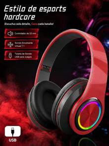 Wireless Bluetooth Stereo Gaming Headset With RGB LED Lights - Red - View 1