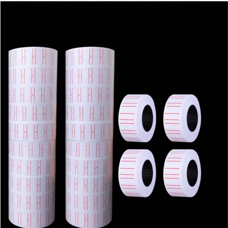 20pcs White With Red Line Self-Adhesive Price Label Stickers, Super Strong Adhesion Single-Line Price Gun Paper, Suitable For Retail Stores, Supermarkets, Offices And Home Organization Marking Multi-Purpose Pricing Labels/Book Labels/Student Supplies - 20 Rolls - View 1