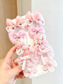 10 pièces/Set Pinces à cheveux mignonnes avec nœud & fleur, accessoires capillaires décoratifs doux pour filles, accessoires capillaires quotidiens adorables cadeau - Multicolore - Voir 9