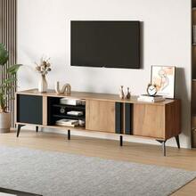 Rustic Brown TV Stand, Lowboard, TV Unit, TV Cabinet - 黑色 - 查看 3