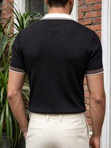 ALTZTAR Black Textured Contrast Trim Polo Shirt For Men - Black - View 2