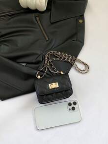XD 1pc New Mini Square Handbag For Girls, Diamond Pattern Patchwork Shoulder Bag, Woven Chain Flap Small Bag, Cute Crossbody Bag, Accessory Bag - Multicolor - View 4