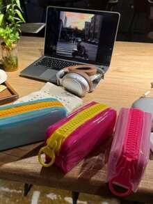 4 Colors Available, Jelly Texture, Dopamine Style Large Capacity Solid Color Minimalist Stationery Storage Bag, Thickened Wear-Resistant Soft Silicone Material, Upright Anti-Collapse Pencil Case, Suitable For Back To School Season - Multicolor - View 3