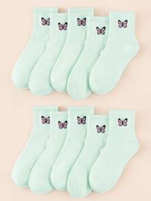 1/5/10 pares de calcetines de media caña acanalados, calcetines de media caña con bordado de mariposa exquisita estilo Y2K, suaves, cómodos, estéticos, casuales, de alta elasticidad, versátiles para todas las estaciones, para mujer - Azul Cadete - Ver 13