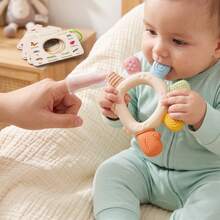 2Pcs Silicone Baby Teether Set, Finger Shaped & Dinosaur Textured Chew Toys, Soothing Teething Relief Sensory Toy, Gift For Newborn 0-12 Months - Beige - View 4