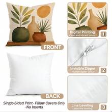 4 Stücke Keramiktopf Pflanze abstraktes Muster einseitig bedruckte Kissenbezüge/Kissenbezüge, Multi-Szenen Atmosphäre dekorative Kissenbezüge geeignet für Wohnzimmer Sofa Schlafzimmer, ohne Kissenfüllung - Verschiedenfarbig - Übersicht 4