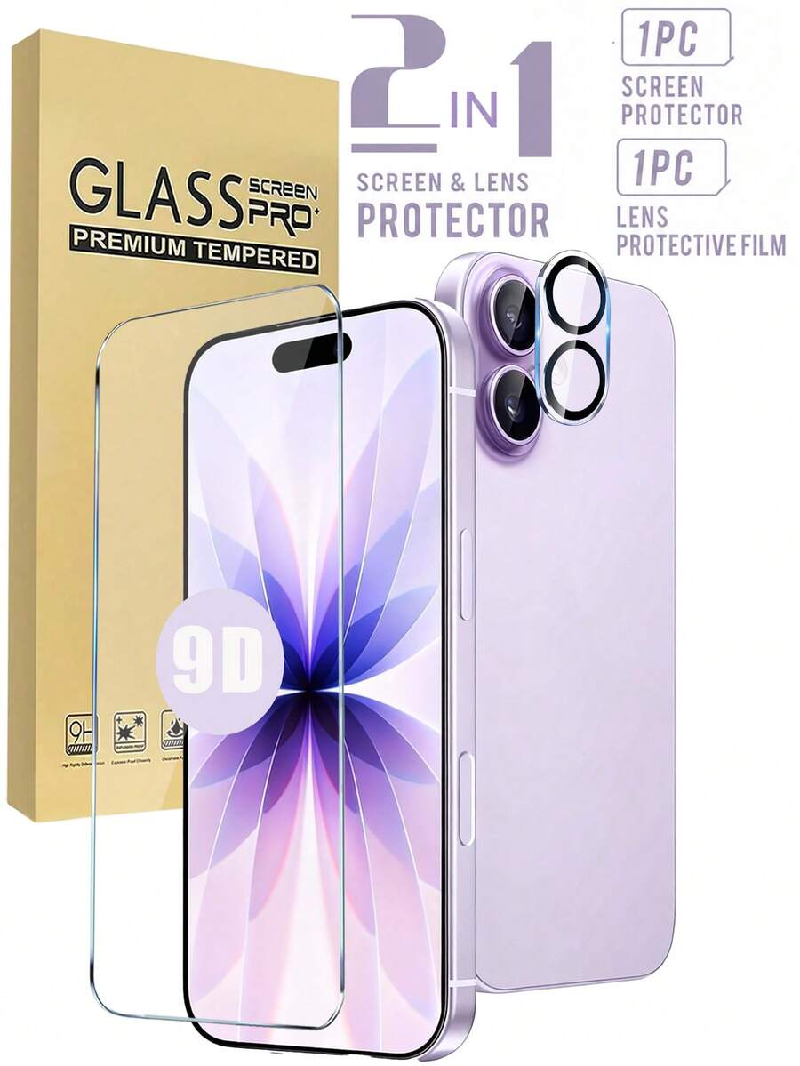 2合1螢幕保護貼套組,相容 iPhone 18 Pro Max/18 Pro/12/13/14/15/16/17 Pro Max,包含 1 片高畫質透明鋼化玻璃螢幕保護貼與 1 片透明相機鏡頭保護貼,支援 AR 防眩光、9H 耐刮,相容 Face ID,可搭配手機殼使用 - 無色 - 查看 1