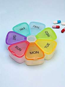 1pc 7-Day 7-Compartment Large Capacity PP Pill Box, Portable Once-A-Day Travel Pill/Vitamin/Fish Oil Storage Box, Petal-Shaped Transparent 7-Color Pill Box, Medicine Storage Box - 多色 - 查看 4