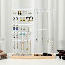 1pc Detachable Double-Door Jewelry Display Stand, Wooden Base, Suitable For Earrings, Necklaces, Pendants, Desktop Storage Rack, Ideal For Gifts Or Commercial Use, Suitable For Valentine's Day, Back To School, Holidays, Jewelry Storage, Bedroom And Other Occasions - Log Base + Single Rod Double Door - View 14