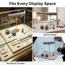 1pc Elevated Velvet & Gold Jewelry Display Kit, Multi-Style Jewelry Organizer Stand For Necklaces Earrings Rings, Ideal For Retail Shop, Home Vanity & - Dark Grey - View 3