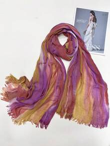 1pc Women's Casual Gradient Modal Viscose Rainbow Headscarf, Fashion Bohemian Style Party Scarf With Tassels, Suitable For Gatherings And Celebrations - Multicolor - View 31