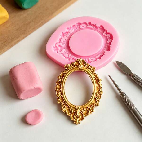 1pc Silicone Mold With A Simple European Retro Texture Frame Design, Suitable For Decorative Resin Dispensing Handicrafts. It Is Easy To Demold And Can Be Reused.