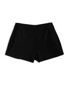 Women's Straight Leg Fabric Mini Shorts, With Zipper Detail, Slight Stretch, Black Casual Shorts - Black - View 4