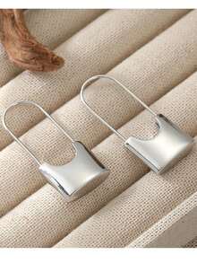 Gmzalx Women's Minimalist Geometric Square Buckle Earrings, Sparkling U-Shaped Long Bar Design, Essential For Daily Commute, Niche High-End Versatile Style - Silver - View 4