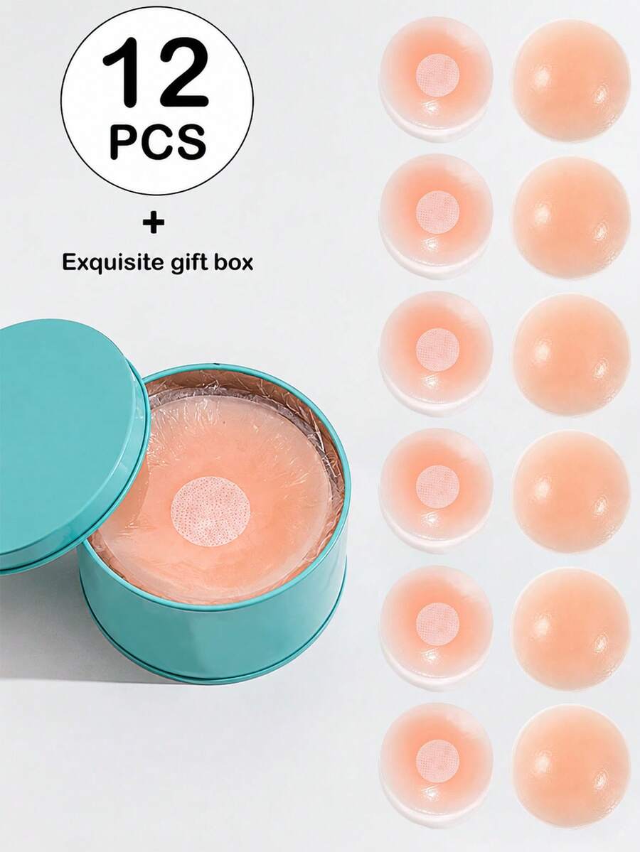 2/6/12pcs Women's Nipple Covers, Reusable Invisible Self-Adhesive Silicone Nipple Covers With Travel Storage Box