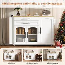 Flieks Mobile Kitchen Island With Foldable Worktop, Kitchen Trolley, 5 Wheels, Multiple Storage Racks, Spice Rack, Cutlery Storage Drawer, 120 X 45 (70) X 90 Cm - White - View 6