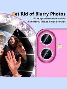 3pcs Camera Lens Protector Film, Compatible With IPhone 17/17 Pro/17 Pro Max/17 Air/16 Pro/16 Pro Max/15/14/13/12/11, Glossy Personalized Metal Rhinestone Ring, 9H Hardness Scratch-Resistant Protective Film, Fashion Phone Accessory, Compatible With Protective Case - Pink - View 5