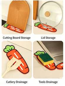 Radish Shaped Silicone Pot Lid Mat, Kitchen Anti-Slip Stain-Resistant Draining Mat, Countertop Organizer Storage Mat, Can Hold Pot Lids, Spatulas, Chopsticks, Soup Ladles, Heat-Resistant Anti-Slip Easy To Clean, High Temperature Resistant Non-Stick, Multi-Purpose Mat, Storage And Draining Dual Use, Kitchen Countertop Protection Mat, Cute And Practical, Home Kitchen Essential, Multi-Purpose Storage Mat, Dirt-Resistant And Easy To Maintain - Multicolor - View 4
