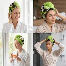 Opjoys Animal Design Casual Polyester Fleece Hair Drying Cap, Quick-Dry Absorbent Home Daily Wear, All Seasons - Panda Green 3 - View 1