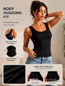 Women's Warm Heating Vest Top, Soft Elastic Sleeveless Slim Fit Shaping Base Layer, Comfortable Winter Innerwear For Daily Wear - Black - View 3