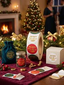 1Roll/500Pcs Merry Christmas Sticker Roll, Christmas Decoration Tag Sticker With Embossed Wax Seal Design, Envelope Sticker Label, Sealing Stickers, Gift Packaging, Merry Christmas Decoration For Home, Xmas Party Supplies - Christmas Red Green White Lettering - View 6