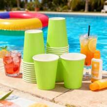 2/10/20/30/40/60/100pcs 9oz Paper Coffee Cups, Water Cups, Beverage Cups, Milk Cups, Juice Cups, Champagne Cups, Party Cups, Suitable For Hot And Cold Drinks, Green Paper Hot Coffee Cups, Suitable For Water, Juice Or Tea, Office, Party, Home, Travel, Suitable For Party, Picnic, Travel And Events - View 5