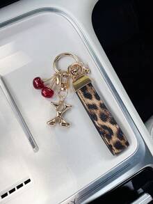 26 Letters To Choose From, Keychain Pendant, Creative Cherry Pendant, Leopard Print Pattern Key Strap, Car Keychain Pendant, Bag Decoration Pendant, Personalized Fashionable Key Matching. Key Accessories, Car Remote Control Decoration Pendant, Holiday Gift. - Letter - View 63