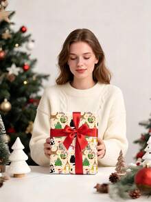 3/2/1 Roll Of Christmas Gift Wrapping Paper Featuring Various Christmas Cat Character Designs; Made Of Coated Paper; Dimensions: 43 Cm X 300 Cm; Suitable For Wrapping Christmas Gifts, Decorating For Christmas Parties, And Holiday Gift-Giving. - A - View 3