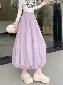 Women's Elegant High Waist Long Puff A-Line Skirt With Pockets, Woven Fabric, Suitable For Spring And Autumn - Lilac Purple - View 5
