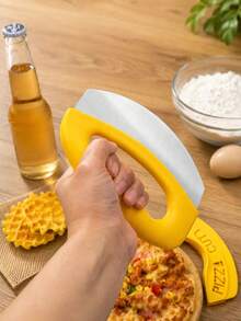 1pc Stainless Steel Pizza Slicer With Lid And Guard - Multi-Functional Vegetable Salad Chopper, Multi-Functional Baking Tool - Multicolor - View 9
