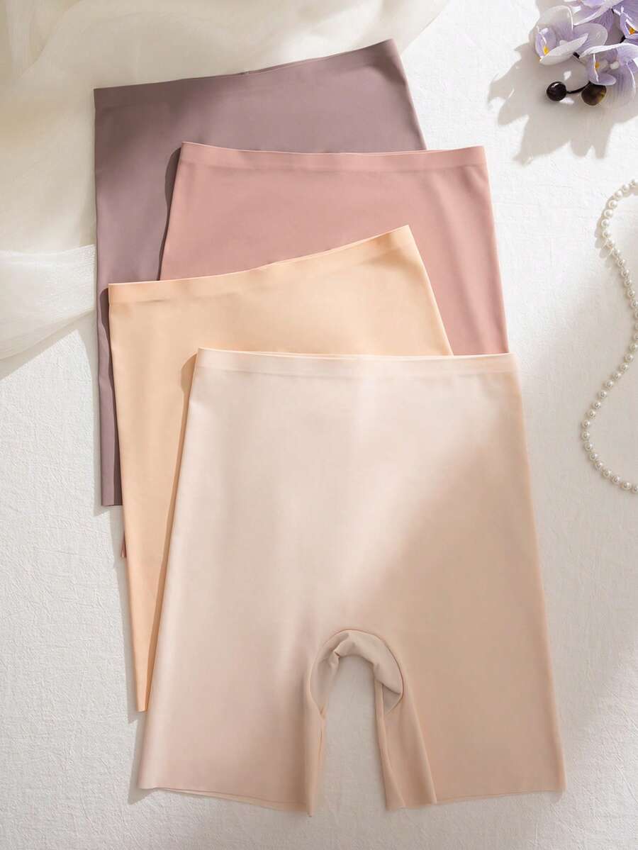 (4件/包) 無縫高腰冰絲女款平角內褲，防磨擦、提臀、收腹