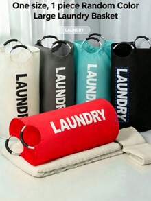 1pc Extra Large High Quality Laundry Basket With Soft Padded Handles - Fabric Laundry Hamper, Foldable Round Basket, Suitable For Various Room Types, Casual Style Clothes Storage Box, Laundry Accessories, Laundry Basket - Multicolor - View 5