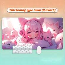 Features A Pink-Themed Anime Girl Design; Suitable For Use As A Large Mouse Pad, Keyboard Mat, Or Non-Slip Home/Office Desk Mat. It Utilizes High-Definition Color Printing, Is Designed Specifically For Esports Gaming, And Features Durable Stitched Ed - Mouse Pad - View 5