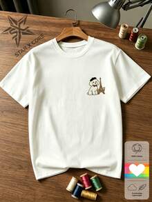 BONJOUR PARIS Romantic Chic Cotton Poodle & Eiffel Tower Print Graphic T-Shirt For Spring Travel And Vacation - 白色 - 查看 2