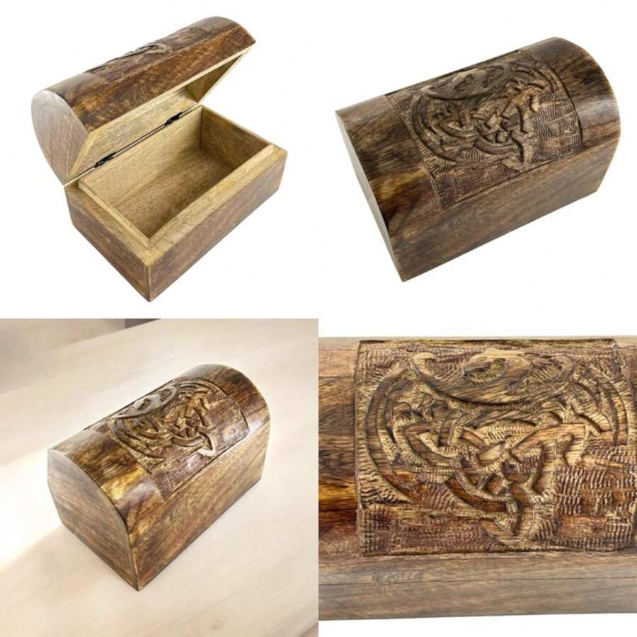 Premium Handmade Wooden Treasure Chest Decorative Trunk For Keepsakes Semicircular Curved Jewellery Box Trinket Box Ladies Jewellery Storage Case Handcrafted Home Decor Golden - Golden Brown - View 1