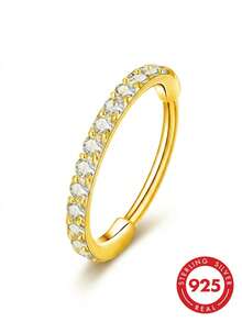 lunastudio 1pc Elegant 925 Sterling Silver Cubic Zirconia Single Layer Rhinestone Nose Ring Suitable For Women's Daily Wear - Gold - View 3