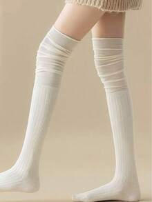 1 Pair Women's Autumn/Winter Warm Over-The-Knee Socks, Boot Socks, Long Tube Socks - White - View 1