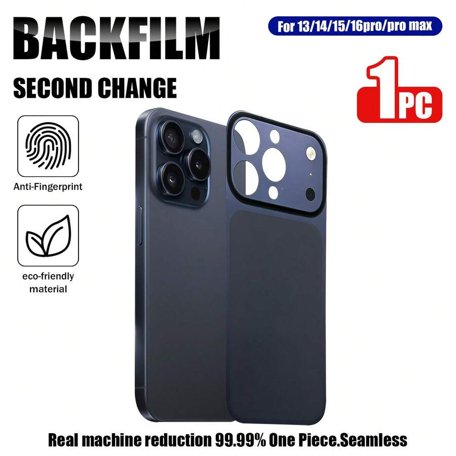 1pc Blue Back Film Compatible With IP16 Pro Max/15Pro/14pro Ultra Thin Instant Change To 17Pro/17 Pro Max Matte PC Back Film - Blue - View 1