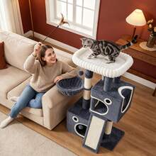 HaluPeit 116cm Household Cat Climbing Frame, Spacious And Stable Load-Bearing, Equipped With Soft Resting Platform, Closed Cat Hole, Dedicated Cat Scratching Board, Suitable For Indoor Use - Dark Grey - View 2