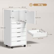 HOMCOM Cajonera Escritorio con 5 Cajones, Cajonera de Oficina con Ruedas y Armario con Cierre Suave, Soporte para Impresora, Mueble Archivador para Oficina en Casa - Blanco - Ver 7