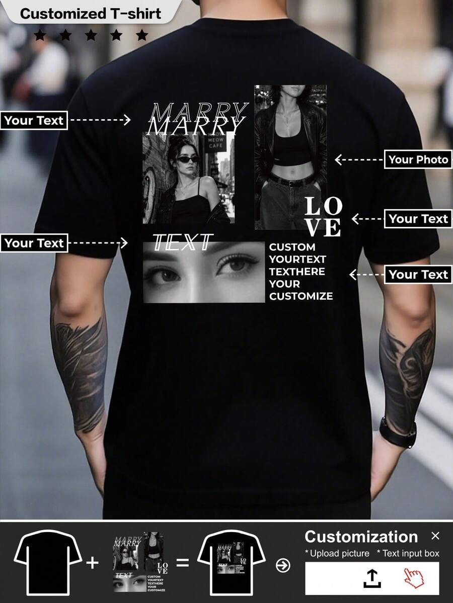 Men's Sports T-Shirt Summer Jersey Style, Supports Uploading Multiple Photos, Private Layout Design To Create Unique Sports Top Black - Black - View 1