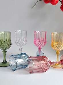 12/6/1pc Vintage Embossed Reusable Wine Cups, Durable Cups, Juice Cups, Transparent Plastic Champagne Cups, Transparent Plastic Champagne Flute Cups, Suitable For Parties, Vintage Embossed Reusable Plastic Cups, Juice Cups Suitable For Parties & Weddings - Multicolor - View 3
